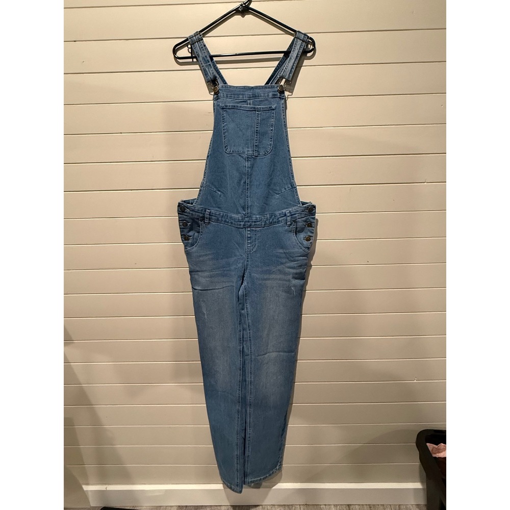 I Love Mum Maternity Denim Overalls Blue Jean Size Medium NWT Adjustable Straps‎